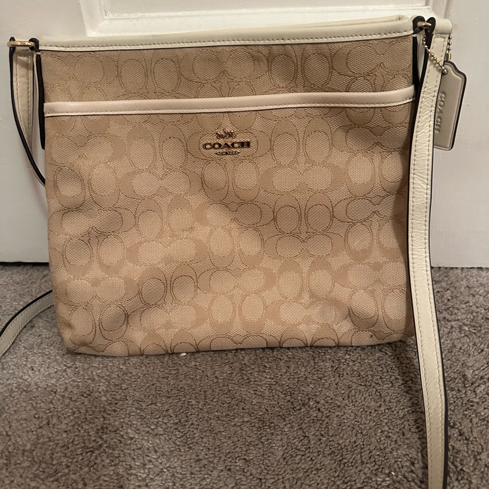 Coach Signature Beige and Cream Crossbody Bag